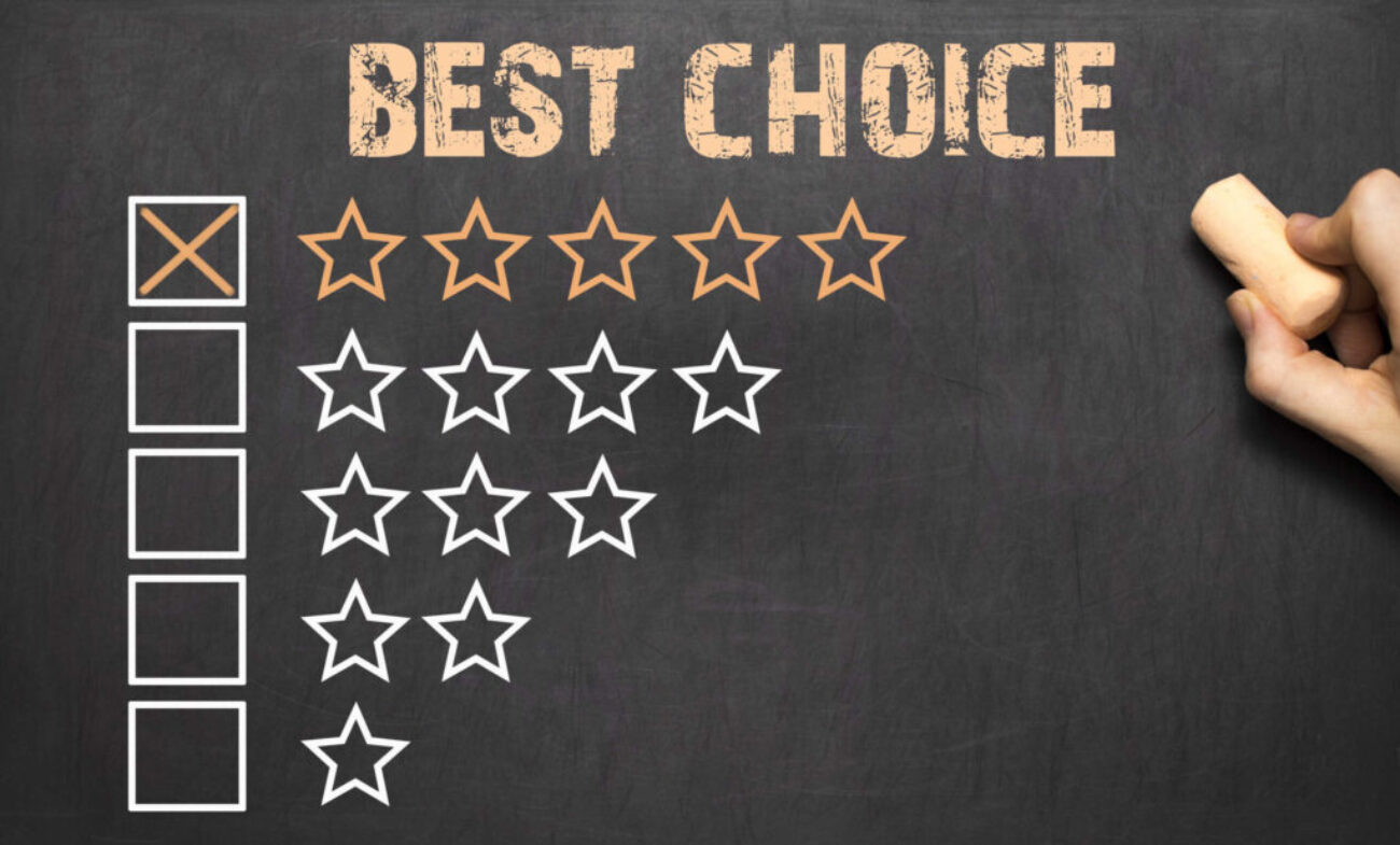 Best Choice five golden stars. Chalkboard