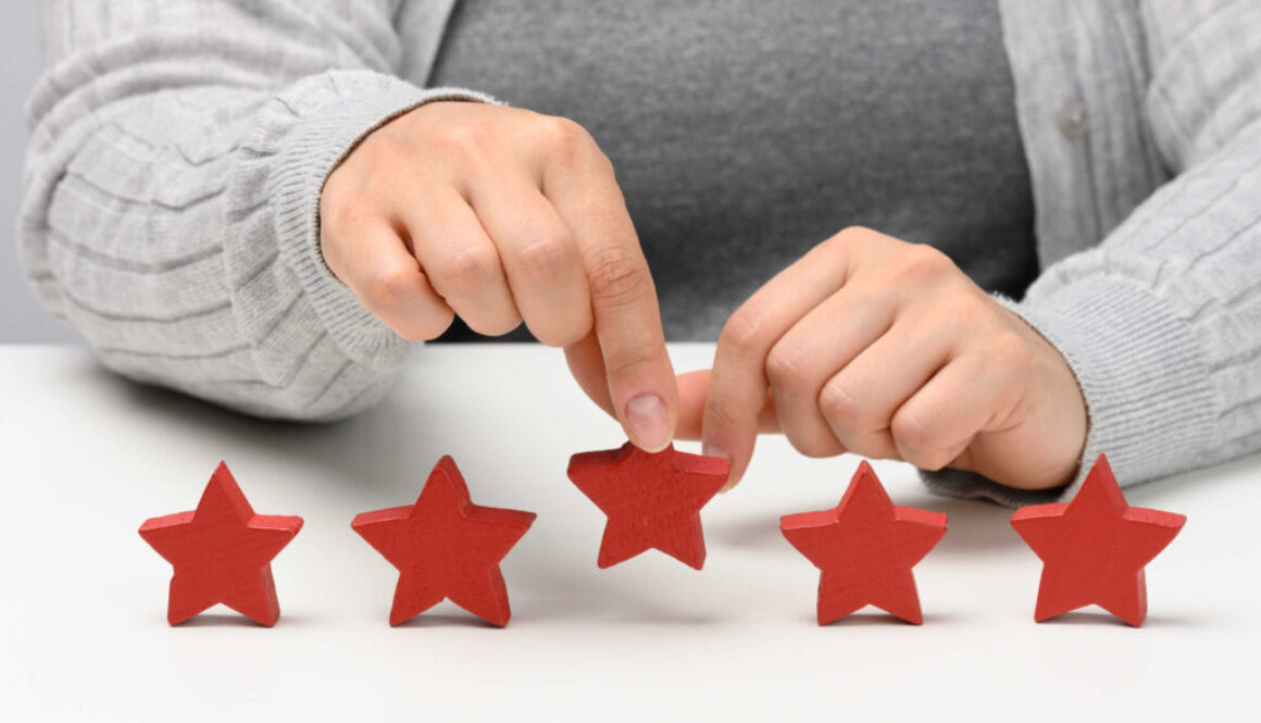 Customer experience feedback concept. Five red stars, the best r