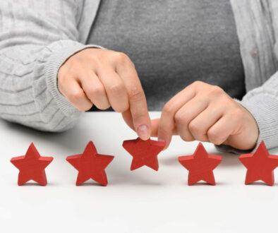 Customer experience feedback concept. Five red stars, the best r