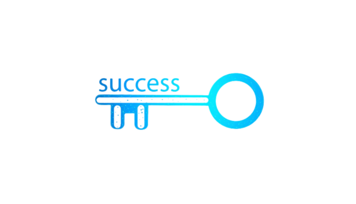 key-with-inscription-success-blue-background