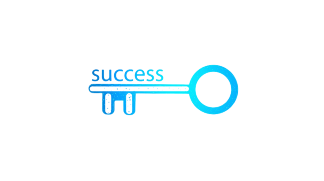 key-with-inscription-success-blue-background