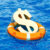 Lifebuoy with golden dollar symbol on the open sea, 3D rendering